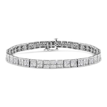 Sterling Silver 2.0ctw Prong Set Round-Cut Diamond 4 Stone Box Link Bracelet