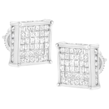 10K White Gold 2ctw Princess-Cut Composite Diamond Stud Earring