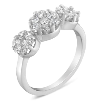 14K White Gold 1-1/4ctw Diamond Three Round Floral Cluster Ring (H-I
Color, SI2-I1 Clarity)