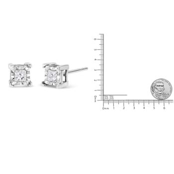 Sterling Silver 1 1/4ctw Miracle Set Princess-cut Diamond Solitaire Stud Earrings