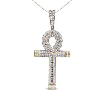 1.875ctw Round Diamond Ankh Cross 10K Yellow Gold Pendant