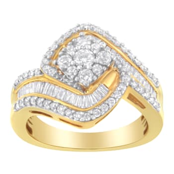 14K Yellow Gold 1.0ctw Mixed-Cut Diamond Round Floral Cluster Ring(H-I
Color, SI2-I1 Clarity)