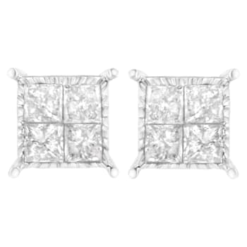 Sterling Silver 3/4ctw Diamond Stud Earrings