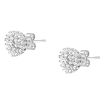 Sterling Silver 1/2 Round and Baguette Diamond Sunburst Floral Cluster
Stud Earrings