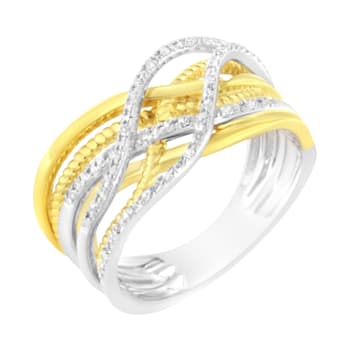 10K Yellow Gold Over Sterling Silver 1/10ctw Diamond Multi Row Ring (I-J
Color, I1-I2 Clarity)