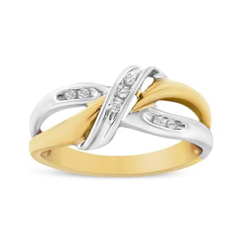 10K Two-tone Gold 1/20ctw Round-Cut Diamond Bypass Ring (I2 Color, I-J Clarity)