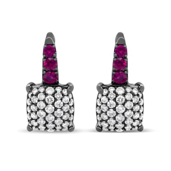 Black Rhodium Over 18K White Gold 7/8 Cttw Round Diamond and Graduated
Ruby Drop Earrings