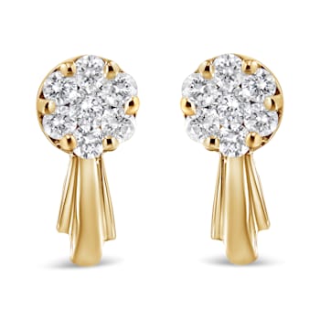 14K Yellow Gold 3/4ctw Diamond Floral Cluster Drop and Dangle Stud Earrings