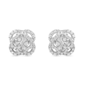 0.50ctw Round-Cut Diamond .925 Sterling Silver Floral Cluster and Halo
Stud Earring