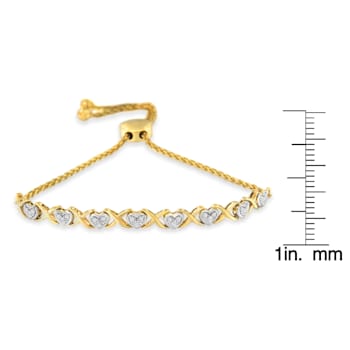 10K Yellow Gold Over Sterling Silver .10ctw Diamond Heart and X-Link
6”-9” Adjustable Bolo Bracelet