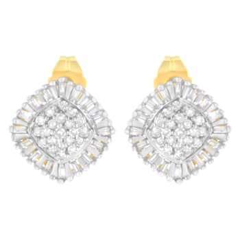 10K Yellow Gold 1/2ctw Diamond Cluster Cocktail Stud Earrings
