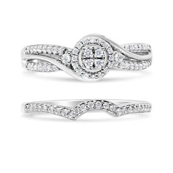 Sterling Silver 1/3ctw Composite Diamond Frame Bypass Bridal Set Ring
and Band