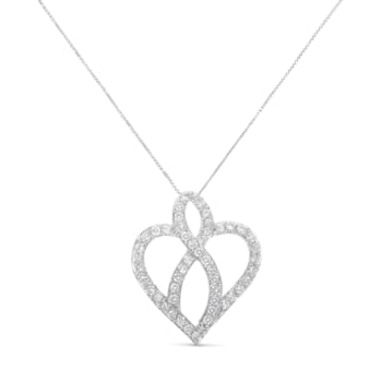 14K White Gold 1ctw Diamond Heart Ribbon Pendant Necklace (H-I, I1-I2)