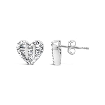 Sterling Silver 1/2 Cttw Round and Baguette Diamond Composite Heart
Shaped Stud Earring