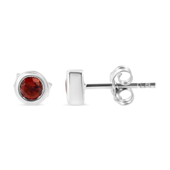 3.5mm Treated Red Ruby Solitaire Sterling Silver Stud Earrings