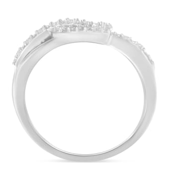 1/8ctw Diamond Accent Open Heart Leaf Curvy Bypass Sterling Silver Band