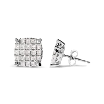 10K White Gold 3/4ctw Princess Diamond Composite Cushion Shape Stud Earrings
