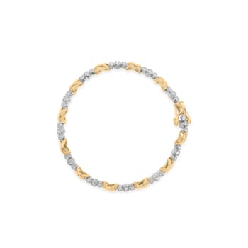 10K Two-Tone Gold 1/2ctw Diamond Alternating 3 Stone and X-Link Bracelet
(I-J Color, I2-I3 Clarity)