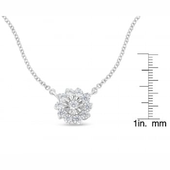 0.50ctw Diamond Flower Cluster Sterling Silver Pendant Necklace