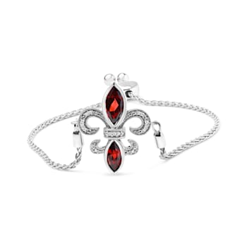 Sterling Silver Garnet and Diamond Accent Lariat 4”-10” Fleur De Lis
Adjustable Bolo Bracelet