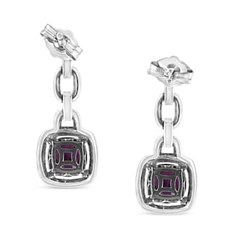 Sterling Silver 6x6MM Cushion Shaped Purple Amethyst and Diamond Accent
Drop and Dangle Earrings