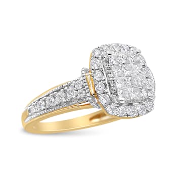 1.00ctw Round and Baguette Diamond 14K Yellow and White Gold Halo Ring