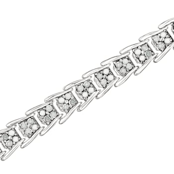 Rhodium Over Sterling Silver 2 Ctw Diamond Wave Tennis Bracelet