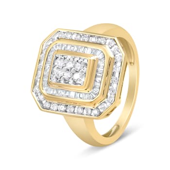10K Yellow Gold 1.0ctw Diamond Vintage Inspired Baguette Cocktail Ring
(I-J Color, I1-I2 Clarity)