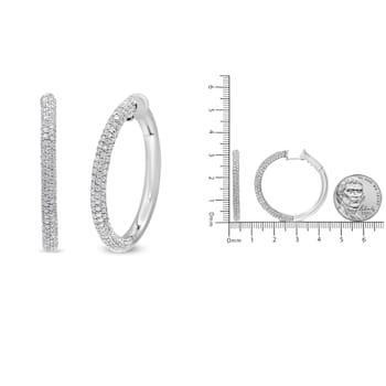 18K White Gold 2 1/3ctw Pave Set Diamond Semi Eternity Leverback Hoop Earrings