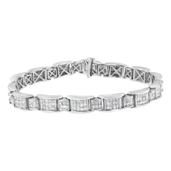 14K White Gold 5.0ctw Princess-Cut Diamond Rectangular Alternating
Station 7" Tennis Bracelet