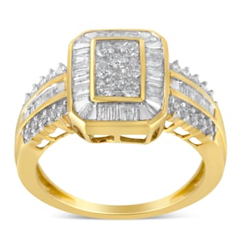 10K Yellow Gold Round and Baguette-Cut Diamond Cocktail Ring (1.0 Cttw,
H-I Color, SI2-I1 Clarity)