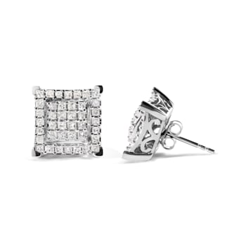 10K White Gold 1 1/4 Cttw Princess Diamond Composite Double Square and
Halo Stud Earrings