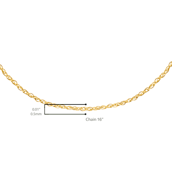 Solid 10K Gold 0.5mm Rope Chain Unisex Necklace - Size 16"