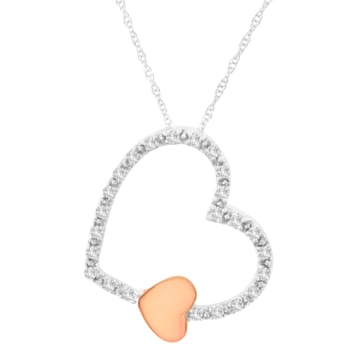 10KT Two Tone Gold 1/6 cttw Diamond Floating Heart Pendant Necklace
(K-L, I1-I2)