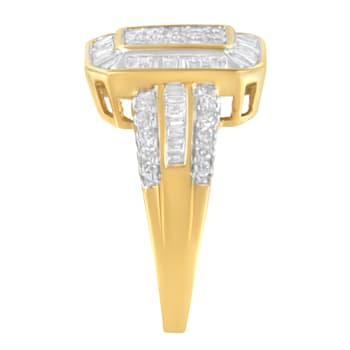 10K Yellow Gold Round and Baguette-Cut Diamond Cluster Ring (1.0 Cttw,
I-J Color, SI1-SI2 Clarity)