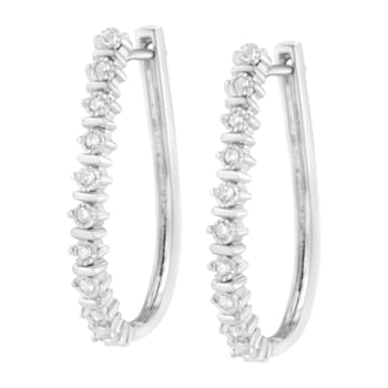 Sterling Silver 1/4ctw Miracle-Set Round-Cut Diamond Hoop Earring