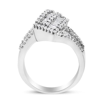 14K White Gold 1-1/2ctw Round and Baguette Diamond Bypass Cocktail
Ring(H-I Color, SI1-SI2 Clarity)