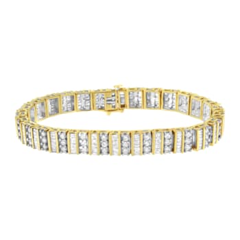 14K Yellow Gold 5.50ctw Round and Baguette-Cut Diamond Bracelet