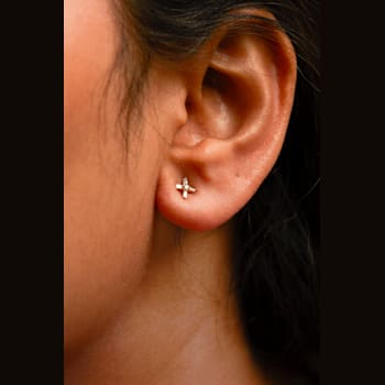 10K Yellow Gold 1/10 Cttw Round and Baguette Diamond Criss Cross X Stud Earring
