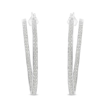 10K White Gold 1.0ctw Diamond Inside-Out Hoop Earrings