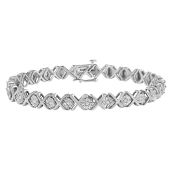 Sterling Silver 1/10 cttw Diamond "X" Link Tennis Bracelet
(I-J, I2-I3) - 7.25"
