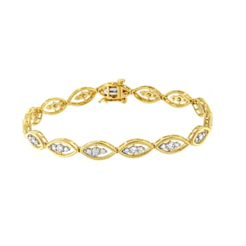 10K Yellow Gold Over Sterling Silver 1.0ctw Round Diamond Link Bracelet