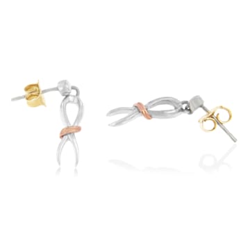 Two-Toned Sterling Silver Awareness Ribbon Dangle Earrings
