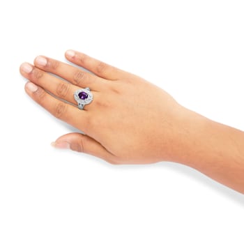 Sterling Silver 9x7mm Oval Purple Amethyst and Diamond Accent Art Deco
Style Cocktail Ring