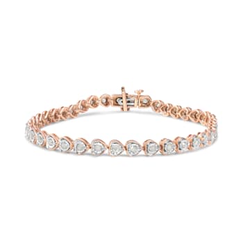 10K Rose Gold Over Sterling Silver 1.0 Ctw Diamond Heart Tennis Bracelet