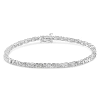 Sterling Silver 1.0 Cttw Diamond 7" Alternating Round and Square
Station Tennis Bracelet (I-J, I3)