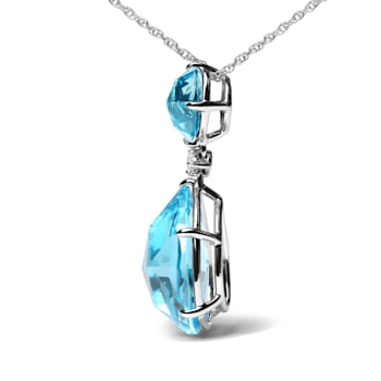 18K White Gold Pear Cut Blue Topaz and Round Blue Topaz with Diamond
Accent Dangle Drop Pendant