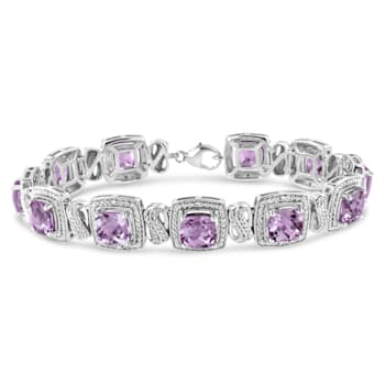 .925 Sterling Silver 7x7 mm Cushion Cut Amethyst and 1/10ctw Round
Diamond Tennis Bracelet