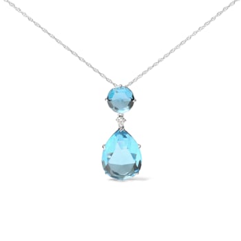 18K White Gold Pear Cut Blue Topaz and Round Blue Topaz with Diamond
Accent Dangle Drop Pendant