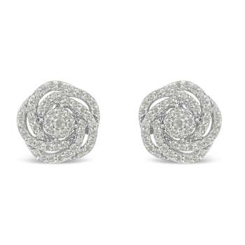 10KT White Gold Diamond Flower Stud Earring (1/2 cttw, I-J Color, I1-I2 Clarity)
